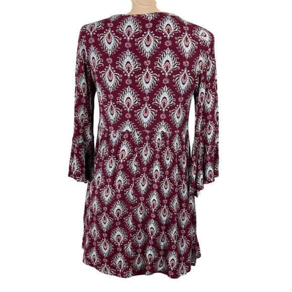 Andree Tunic Top Mini Dress Size S Small Burgundy V-Neck Flutter Sleeve - Picture 3 of 9